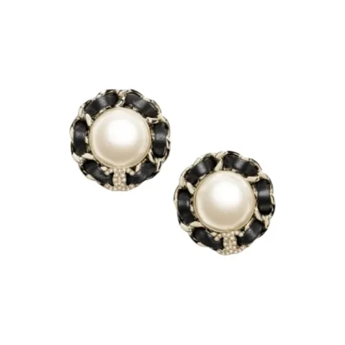 CHANEL Серьги-гвоздики из металла Женские Золото Черный Жемчужный Белый Кристалл