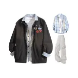 Чёрные+Светло-серые штаны+Светло-синяя рубашка