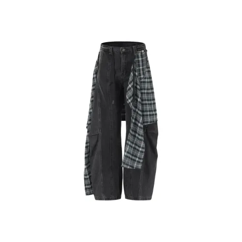 MEXISHION Черные Клетчатые Унисекс Джинсы