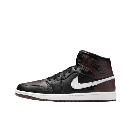 Jordan Air Jordan 1 MID Топ Винтажные Баскетбольные Кроссовки Унисекс Коричневый Черный Белый