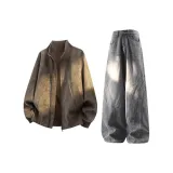 Кофейный топ + серые штаны