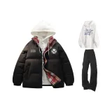 Black coat + White sweatshirt + Black pants  
Черное пальто + Белый свитшот + Черные штаны