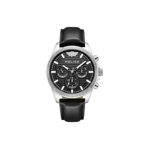 Police Men's Watches Кварцевый механизм Кожаный ремешок 45 мм Черный циферблат