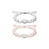 Браслет с бусинами "Медведь", 1 пара (Белый + Розовый)