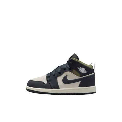 Jordan 1 MID Топ Детские баскетбольные кроссовки Черный Серый Для детей 3-7 лет