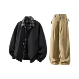 Чёрный топ + хаки повседневные штаны