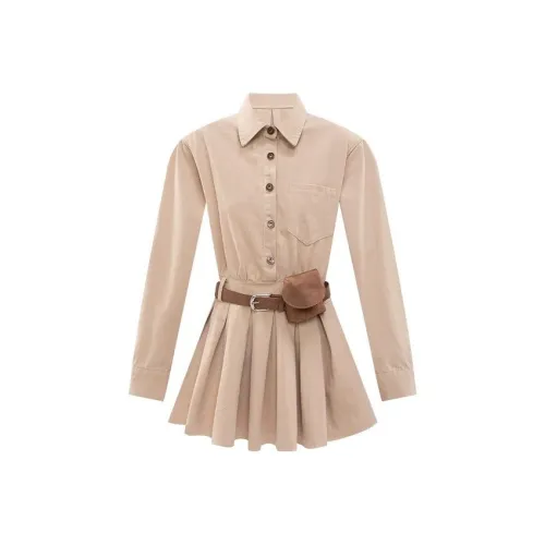 ARIADNAW STUDIO Хаки Женские Длинные Платья с Длинными Рукавами