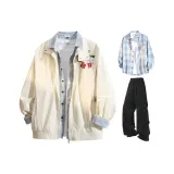 Абрикос + Черный Брюки + Светло-Синяя Рубашка