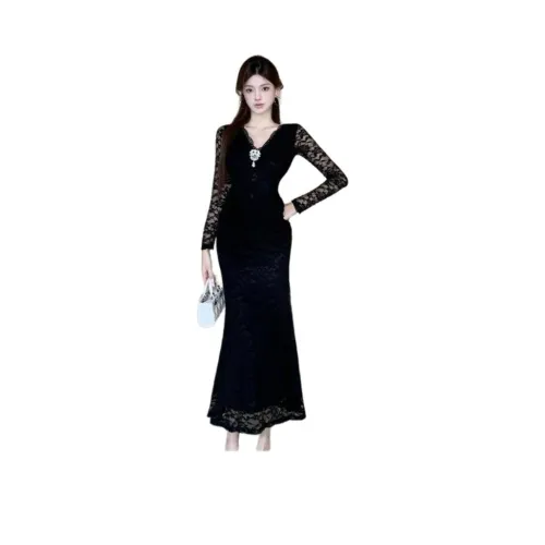 BONAS Длинное платье с длинными рукавами женское