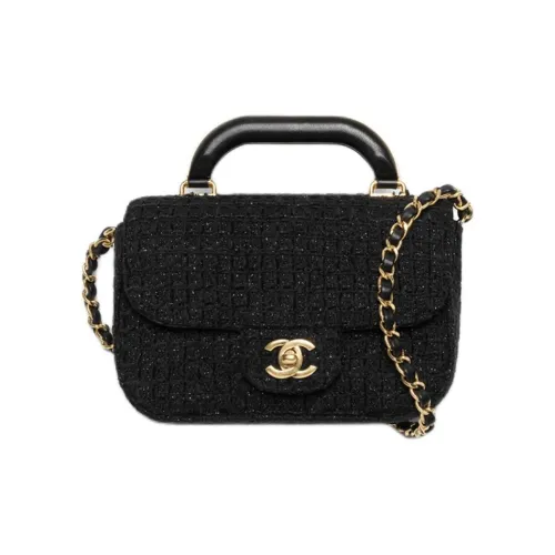 CHANEL Хлопок и Металл Кросс-боди Сумка Мини Женская Черная