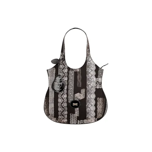 Great Dog and Black Horse Ткань Груша Сумка Одно плечо Женские Кружево Черный