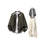 Зелёный+Чёрный Рубашка+Хаки Карго Брюки