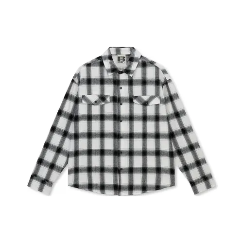 Бейсик Безшовный крой Черный Белый Клетка Унисекс Рубашки