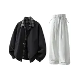 Чёрный топ + белые повседневные штаны