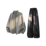 Светло-серый топ + черные штаны