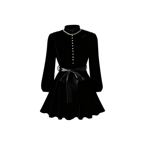 BIFH Черное Женское Длинное Платье с Длинными Рукавами