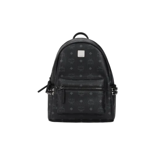 MCM Stark Visetos Покрытый холст с кожаными вставками унисекс черный маленький рюкзак