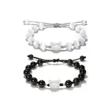 Браслет с бусинами "Медведь", 1 пара (белый + черный)