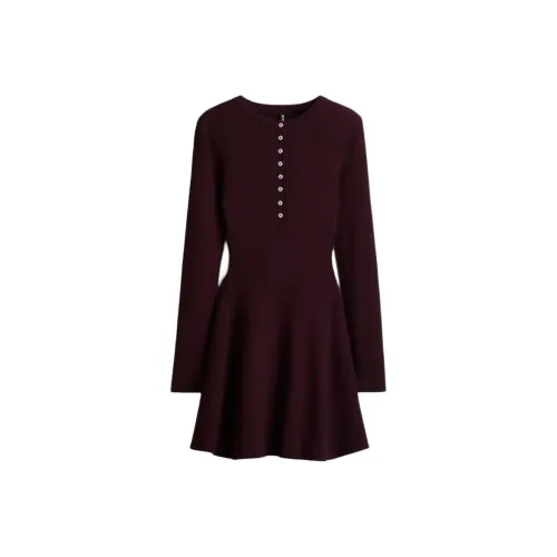 H M Бургунди Женские Длинные Платья с Длинными Рукавами