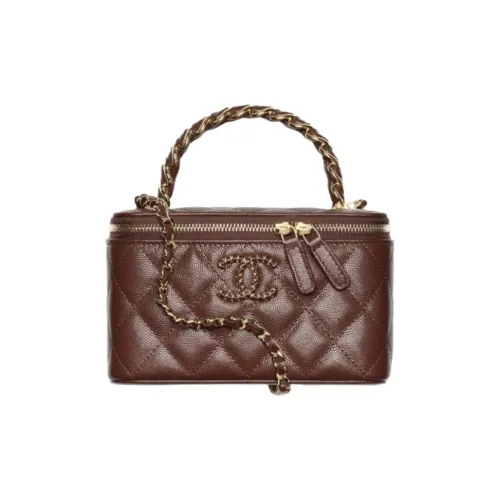CHANEL Телячья кожа Косметичка Женская Темно-коричневая