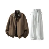 Коричневый топ + белые повседневные штаны