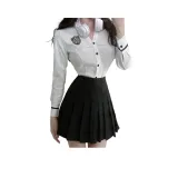 Длинно-рукавная рубашка + черная юбка с оборками [набор одежды]