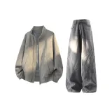 Светло-серый топ + серые штаны