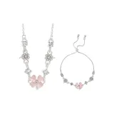 Счастливый кулон в виде четырехлистного клевера, ожерелье, розовый комплект