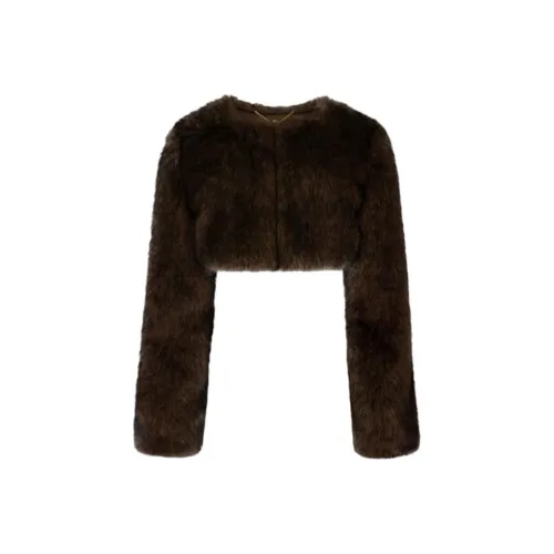 OH POLLY Искусственный мех укороченный болеро цвет коричневый бархат пальто женское