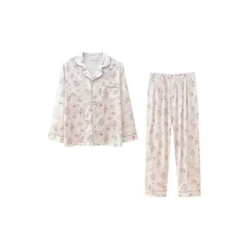 Daiyindie Осенние и зимние пижамы для женщин ледяной шелк с длинными рукавами домашние комплекты