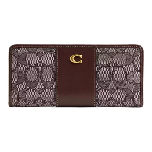 COACH Slim Wallet Телячья кожа Кошелек Маленький Женские Латунь Паркет Дуб Кленовый