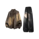 Кофейный топ + черные штаны