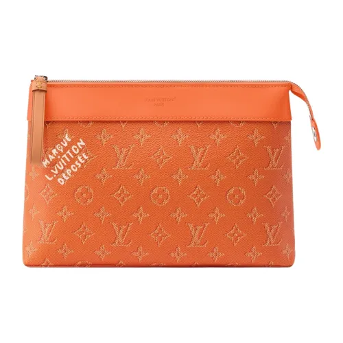 LOUIS VUITTON HERITAGEPochette Voyage Souple Monogram Heritage Покрытый холст Клатч Унисекс Карамель