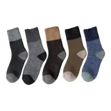 [5 Пачка Утолщенные 10% Шерстяные Носки] Черный, Темно-Серый, Кофейный, Армейский Зеленый, Темно-Синий