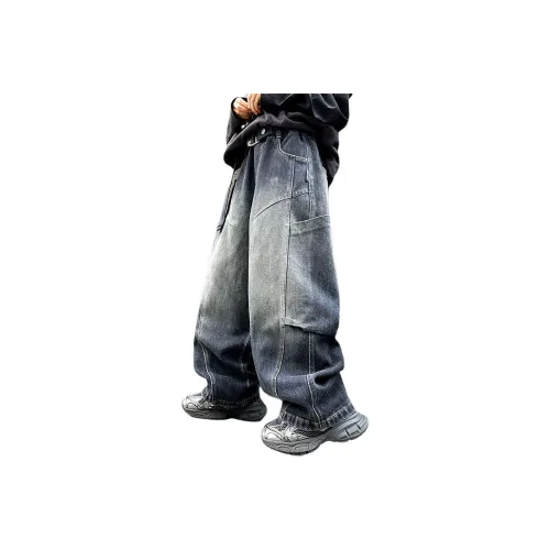 Giyu Синий Серый Без ремня Школьные Джинсы