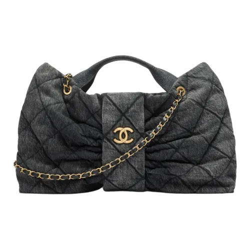 CHANEL Выстиранный деним Сумка Большая Женская Черная