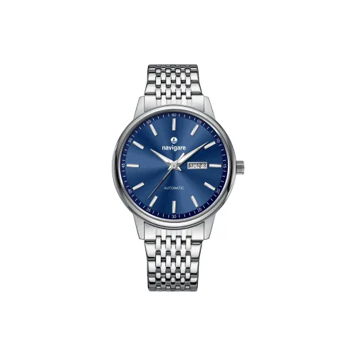 NAVIGARE Механический механизм ремешок из нержавеющей стали мужские часы синий циферблат