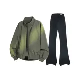 Осенне-зимний ограниченный временной распродажа особенных предложений комплекты одежды (Армейская зеленая куртка + черные джинсы)