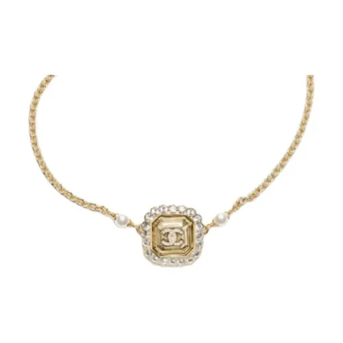 CHANEL Металлические ожерелья Женские Золото Жемчужно-белый Кристальный