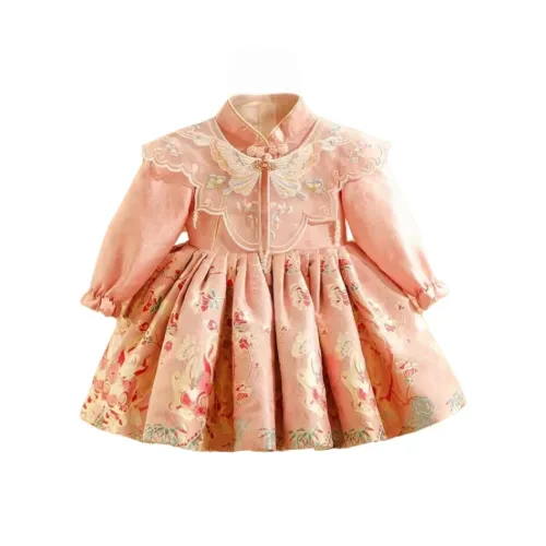 ЮЙЧЖАОЛИНЬ Китайский стиль Длинный рукав Розовый Детские платья