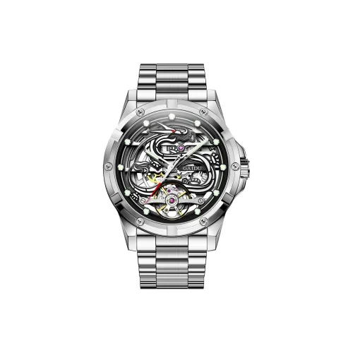 GAIDU Автоматический Механический Механизм Стальной Ремешок Часы Мужские Черный Циферблат