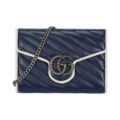 GUCCI GG Marmont Стеганый кожа через плечо сумка мини женская синяя белая