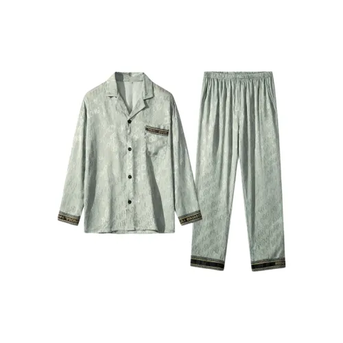FAVMARTHA Light Green Jacquard Men's Pajama Sets FAVMARTHA Светло-зеленый жаккард мужской пижамный комплект