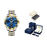 Стальной ремешок, синий циферблат + коробка + кожаный ремешок