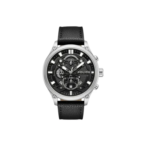 Police Men's Watches Кварцевый механизм Кожаный ремешок 46 мм Черный циферблат