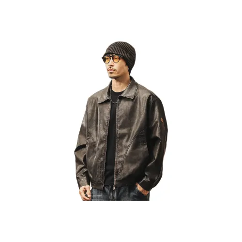 JIELEINUO Кофе Мужская Кожаная Куртка