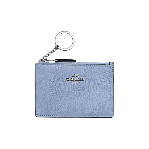 COACH Mini Id Skinny Крестообразная текстура Кожа Сумка для документов Картхолдер Мини Женские Пыльно-голубой