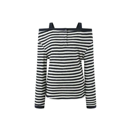 COHX Полосы Темно-синий Синий Женская T-рубашка