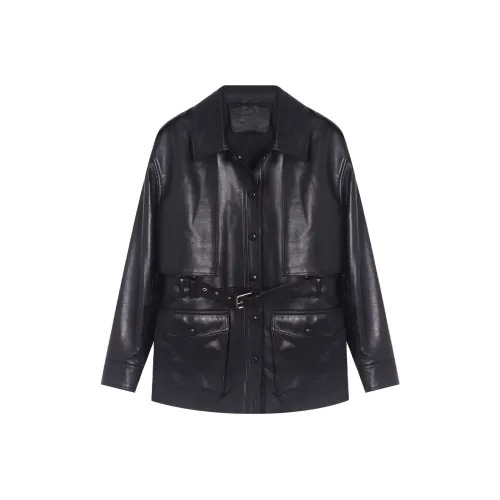 GZQJ Черный Женский Кожаный Куртка