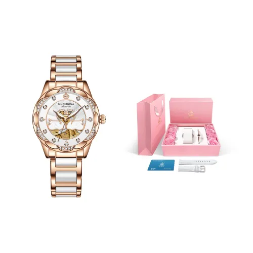 MG.ORKINA MG Механический механизм нержавеющая сталь керамический ремешок женские часы циферблат с открытым механизмом